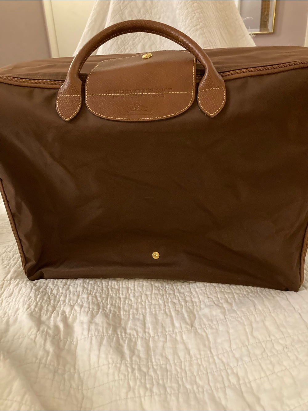Longchamp Brown Nylon Travel Bag with Leather Trim